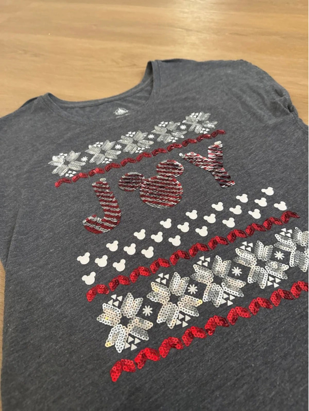 Disney Parks Christmas JOY Sequin Mickey Tee Small